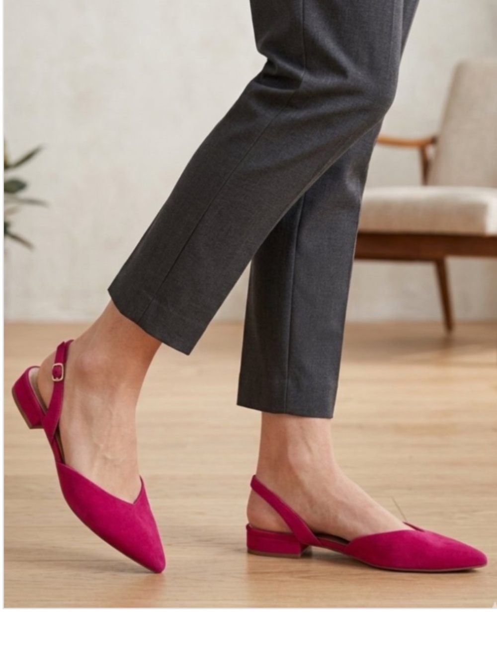 Clarks Laina15 Fuchsia Raspberry Suede Pointed Toe Slingback Flats Size 9